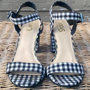 Sam Edleman Esther Sandals B & W Gingham Check Retro ankle strap heels | size 6